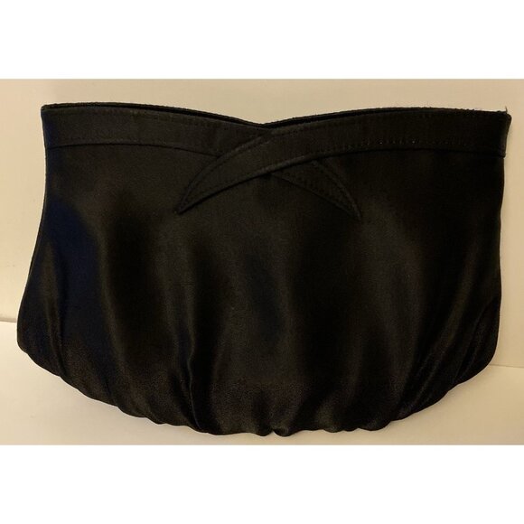 Black Satin Clutch Crossbody Strap Evening Bag Shoulder Womens Self Trim Accent - Picture 8 of 8